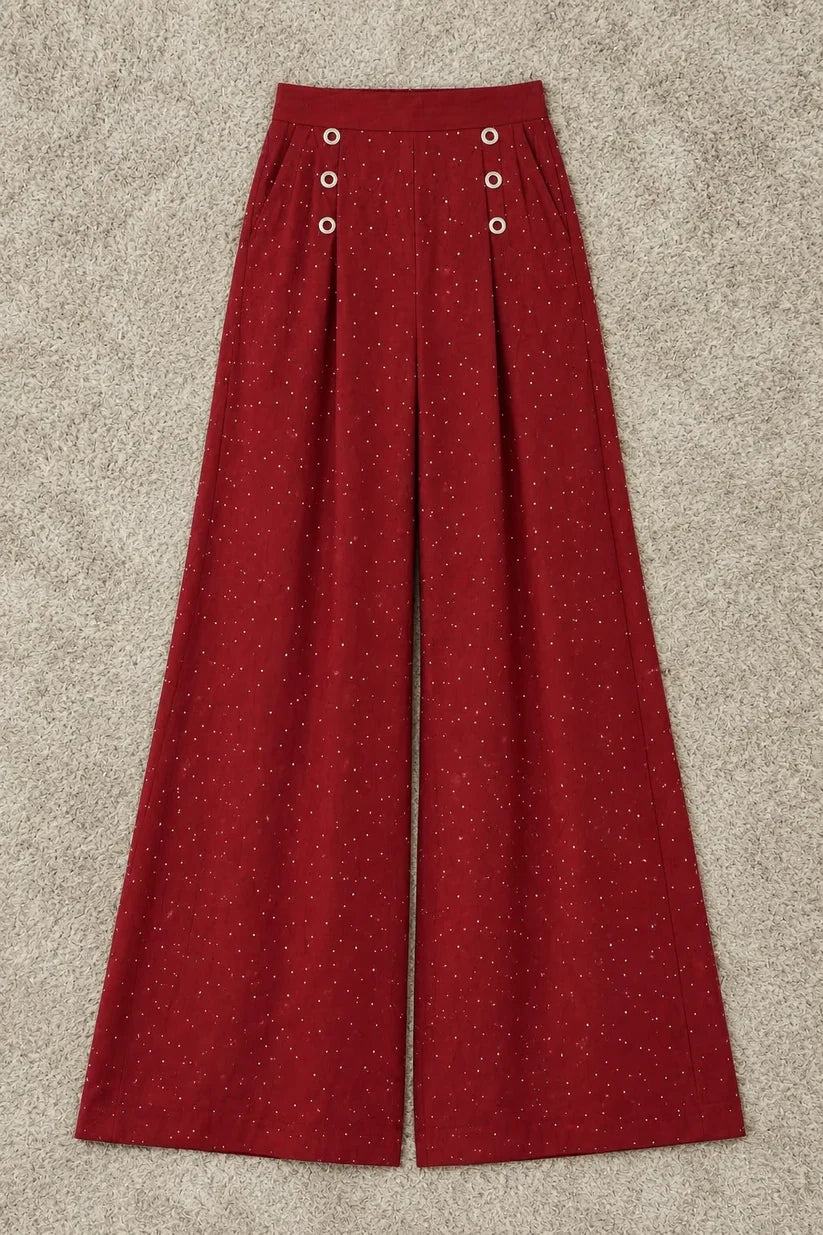 Maroon Dotted Wide Leg Palazzo Pants