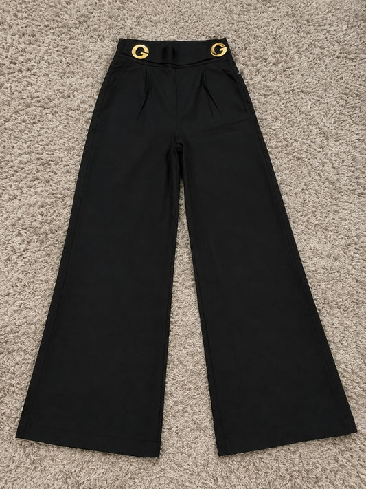 Black Pants with Bold Gold Buckle