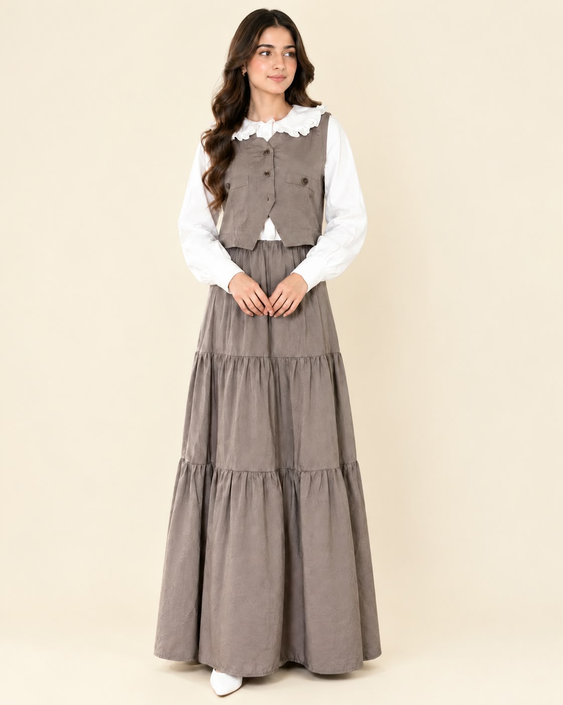 Taupe Tiered Maxi Skirt