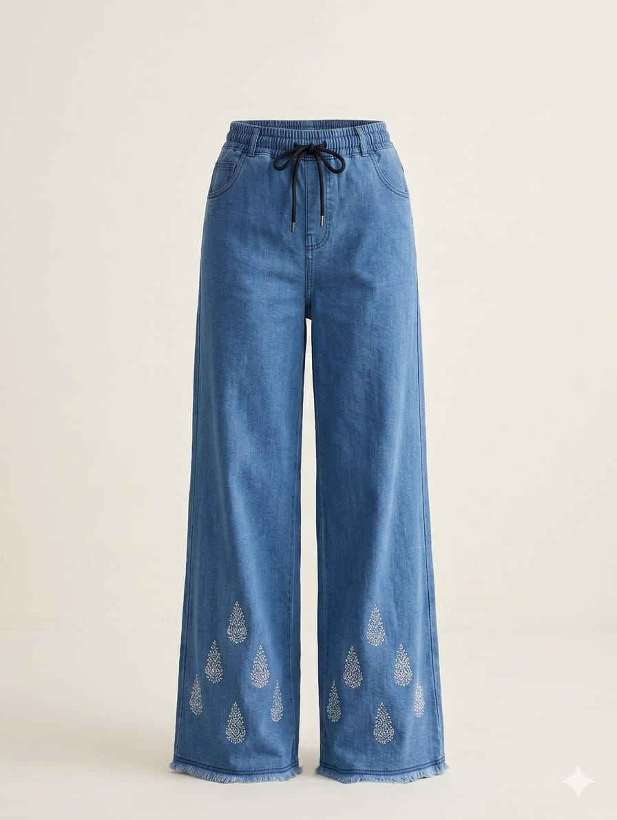 Wide-Leg Jeans – Drawstring Denim Pants