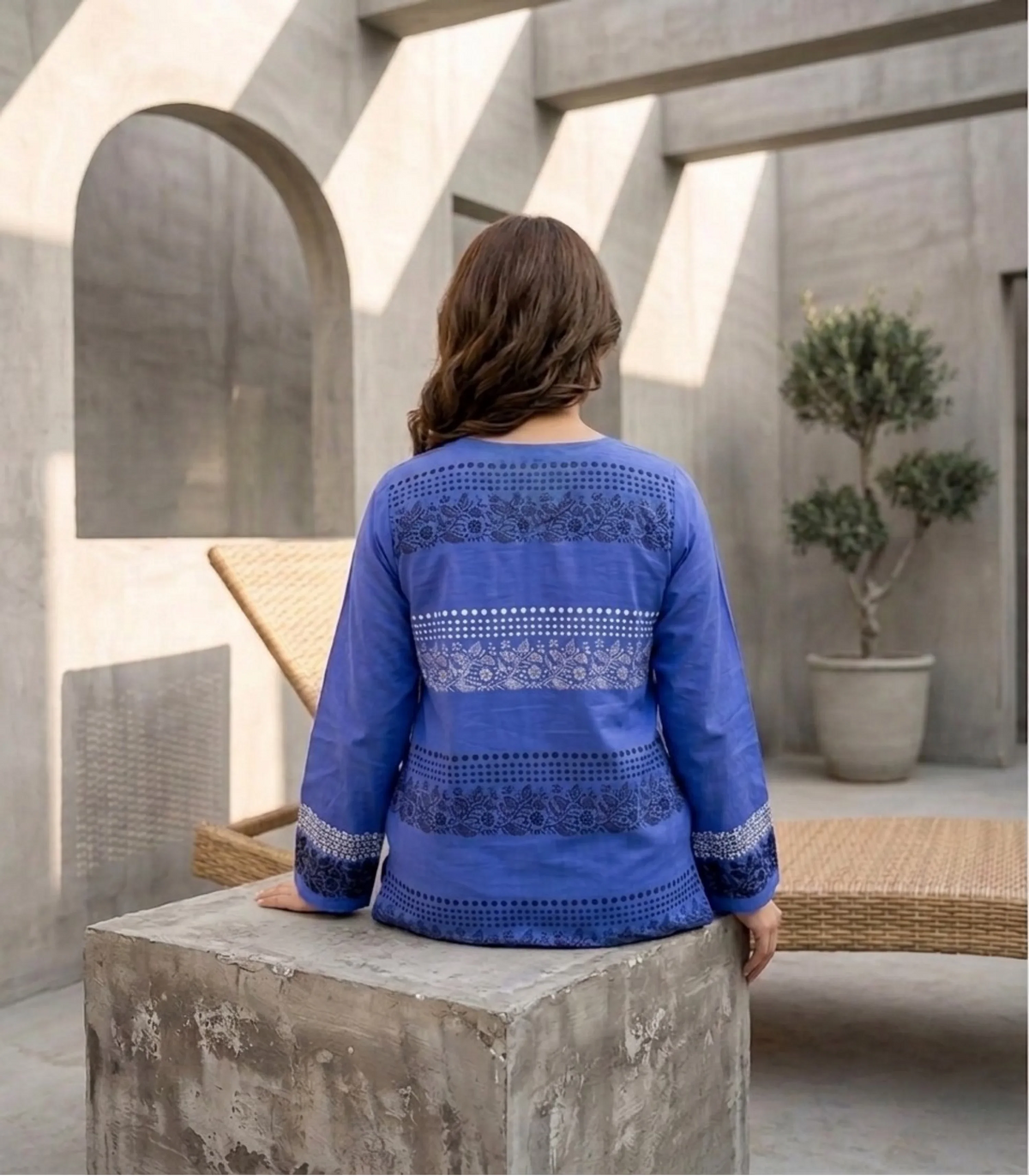 Royal Blue Embroidered Cotton Lawn Kurti short