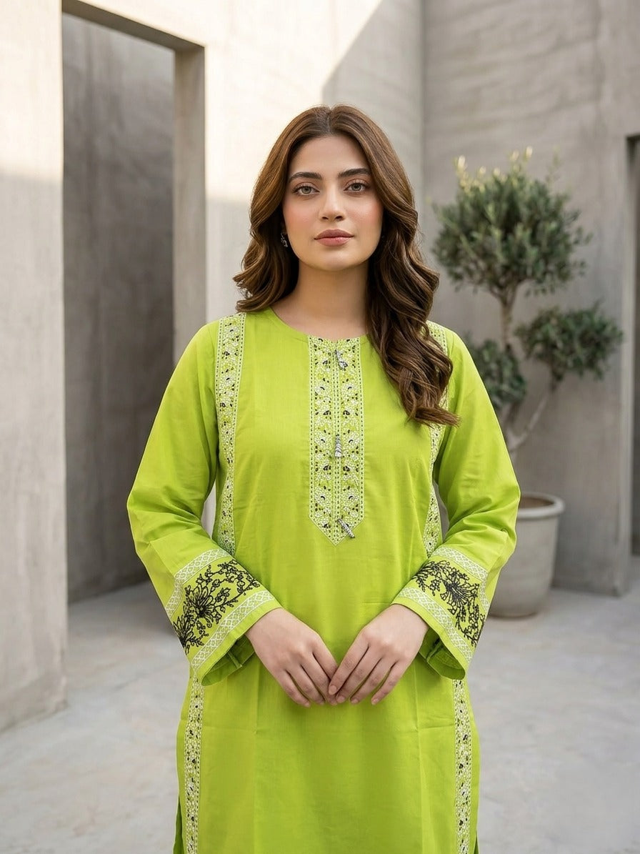 Lime Green Embroidered Kurta for Women  Pakistani Ethnic Wear | Sheho.pk