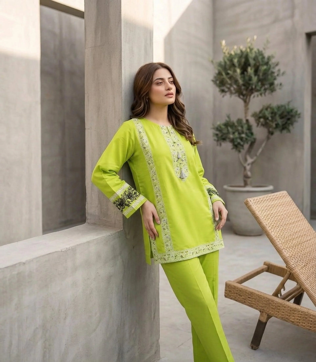 Lime Green Embroidered Kurta for Women  Pakistani Ethnic Wear | Sheho.pk