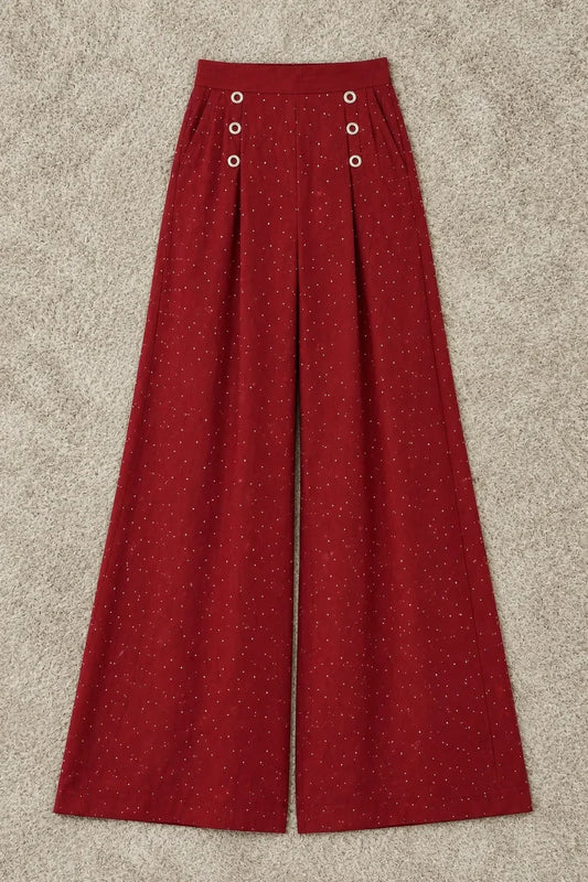 Maroon Dotted Wide Leg Palazzo Pants