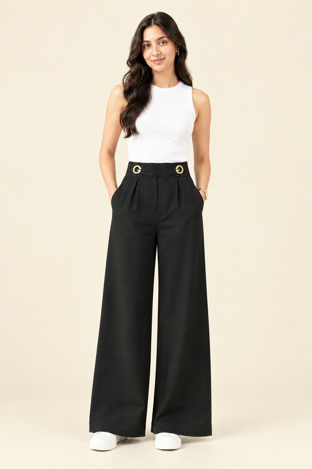 Black Pants with Bold Gold Buckle