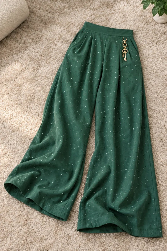 Emerald Green Wide Leg Palazzo Pants