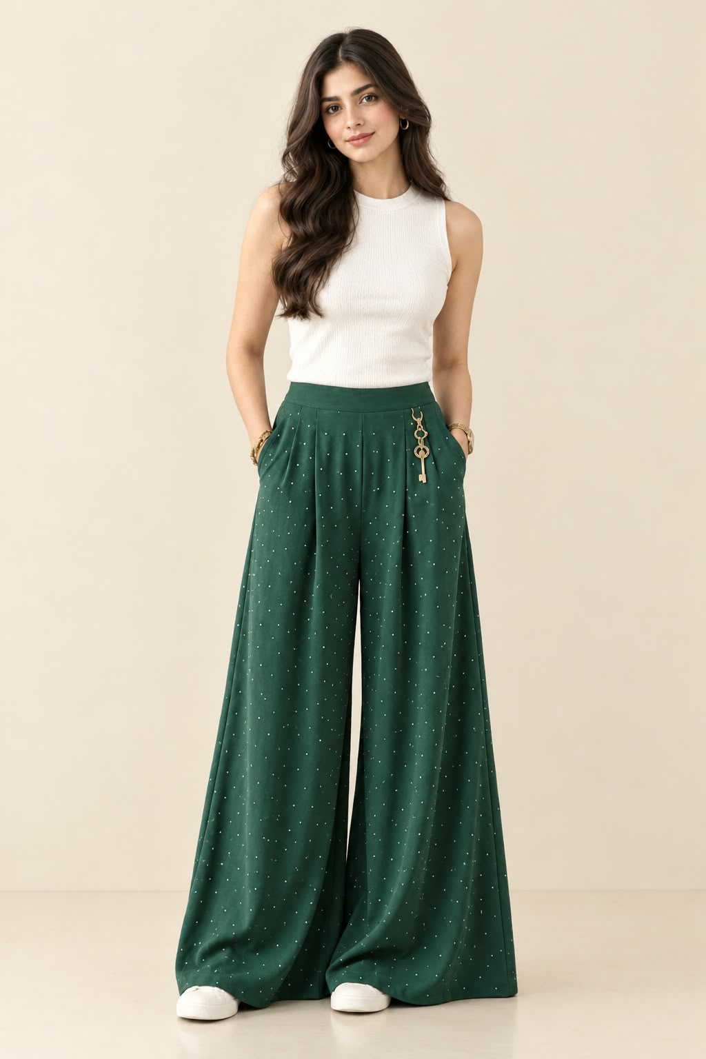 Emerald Green Wide Leg Palazzo Pants