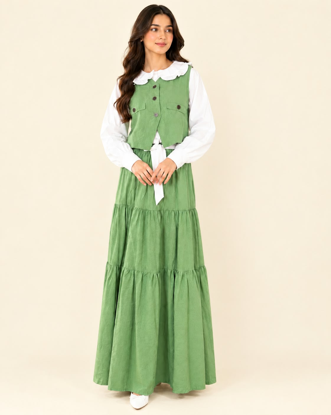 Sage Tiered Maxi Skirt