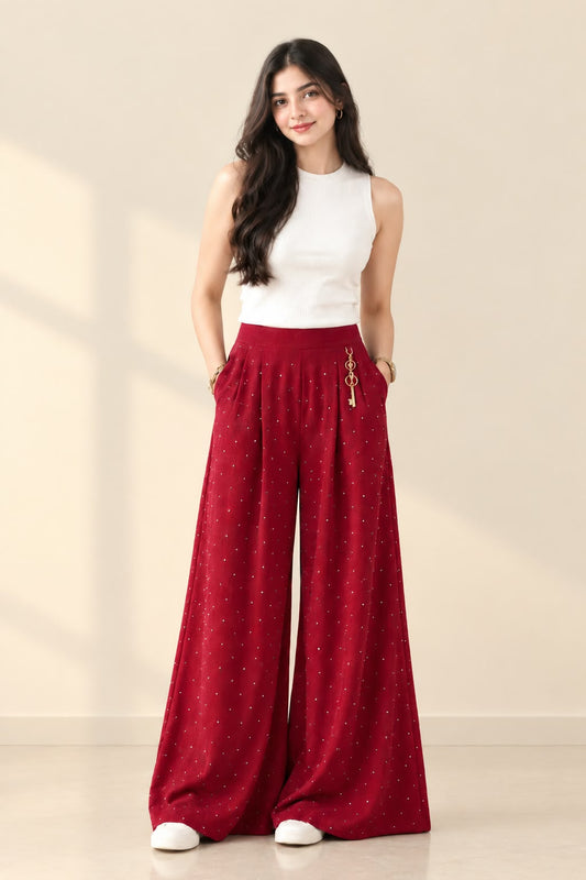 Maroon Wide Leg Palazzo Pants