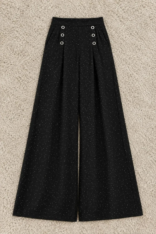 Black Dotted Wide Leg Palazzo Pants