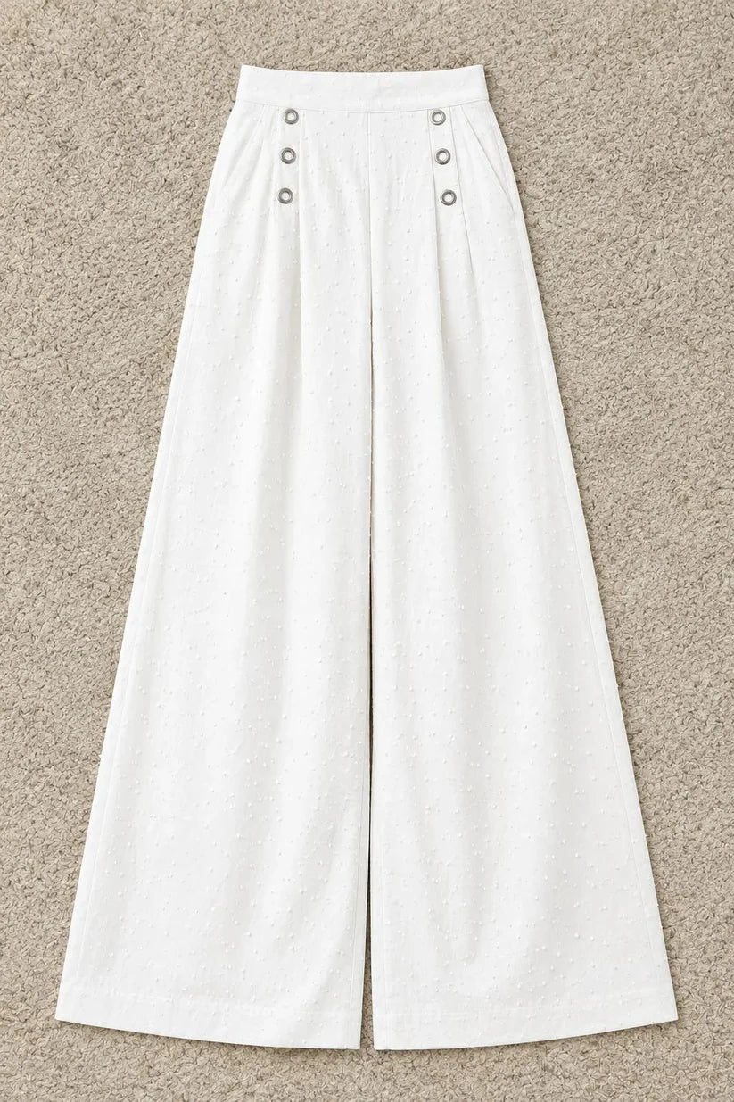 White Dotted Wide Leg Palazzo Pants