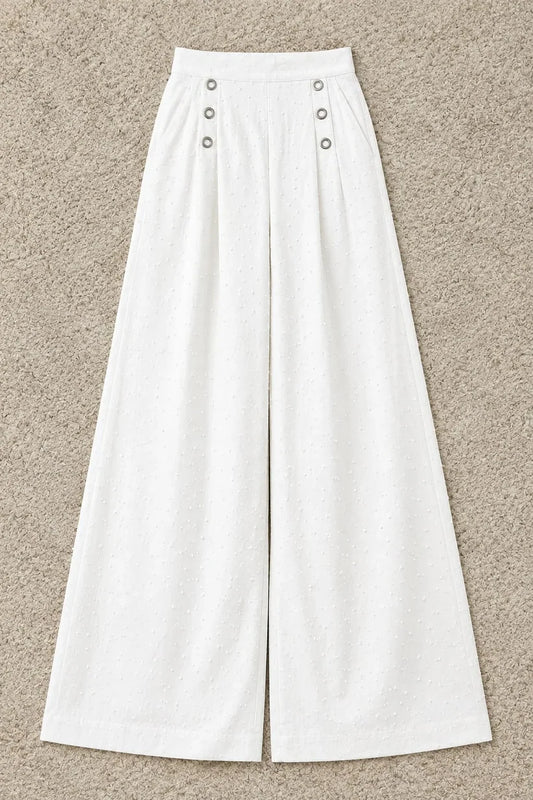 White Dotted Wide Leg Palazzo Pants