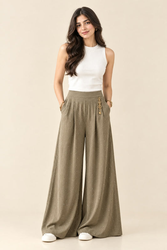 Skin Color Wide Leg Palazzo Pants
