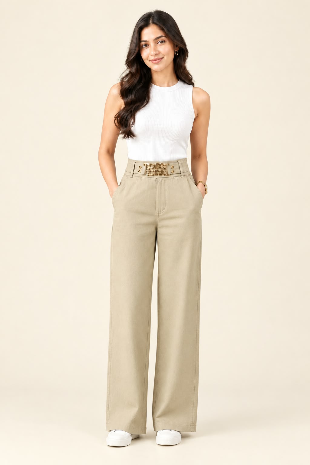 Skin Pants with Gold Buckle