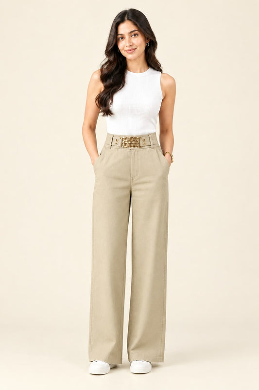 Skin Pants with Gold Buckle